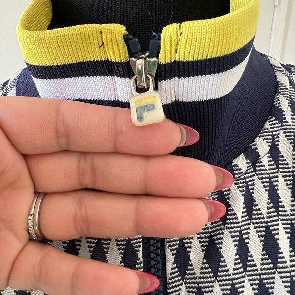 Fila Women's Y2K Argyle Full Zip Jacket Blue White Yellow Size Small - Picture 5 of 12